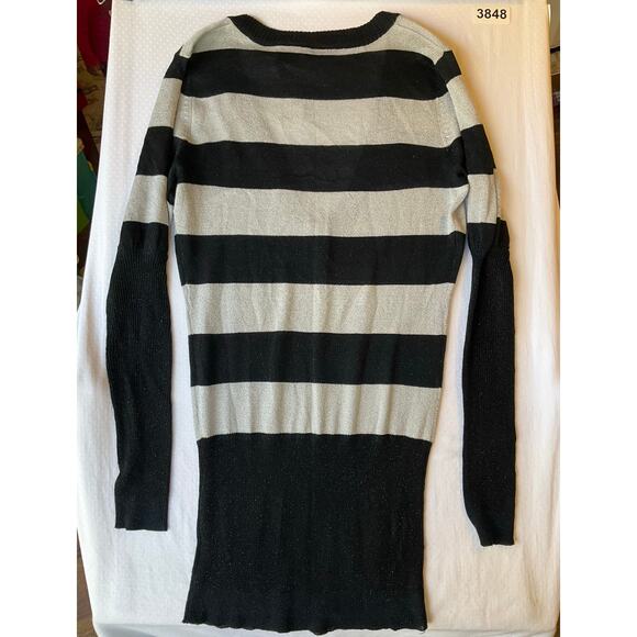 Mix It Women Blouse size S Long Sleeve Vneck Stretchy Glitter Stripes Black Gray - Picture 7 of 7